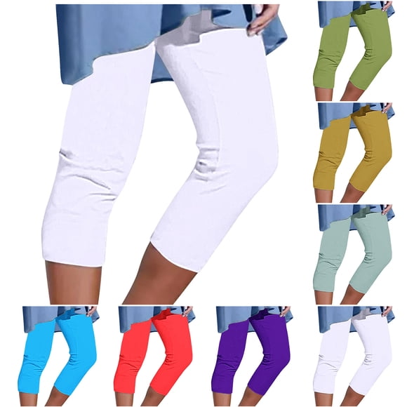 Fartey Leggings Capri de Yoga pour Femmes Grande Taille, Contrôle du Ventre, Taille Haute, Pantalons Athlétiques de Gym, Couleur Unie, Non Transparents, Collants de Course, Vert Menthe 2TG