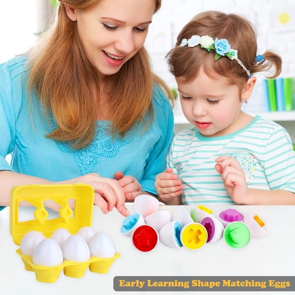 Ensemble de Jouets d'Oeufs d'Appariement des Formes et des Couleurs, Jouet d'Apprentissage des Habiletés de Reconnaissance des Couleurs et des Formes pour Tout-Petits Garçons Filles, Oeufs de Pâques Assortis