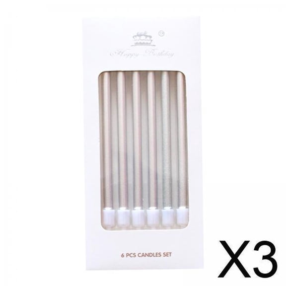 Zentra 5x6 Pcs Bougies d'Anniversaire Décorations de Gâteau Longues Accessoire Photo de Fête d'Anniversaire Argent 3 Pcs