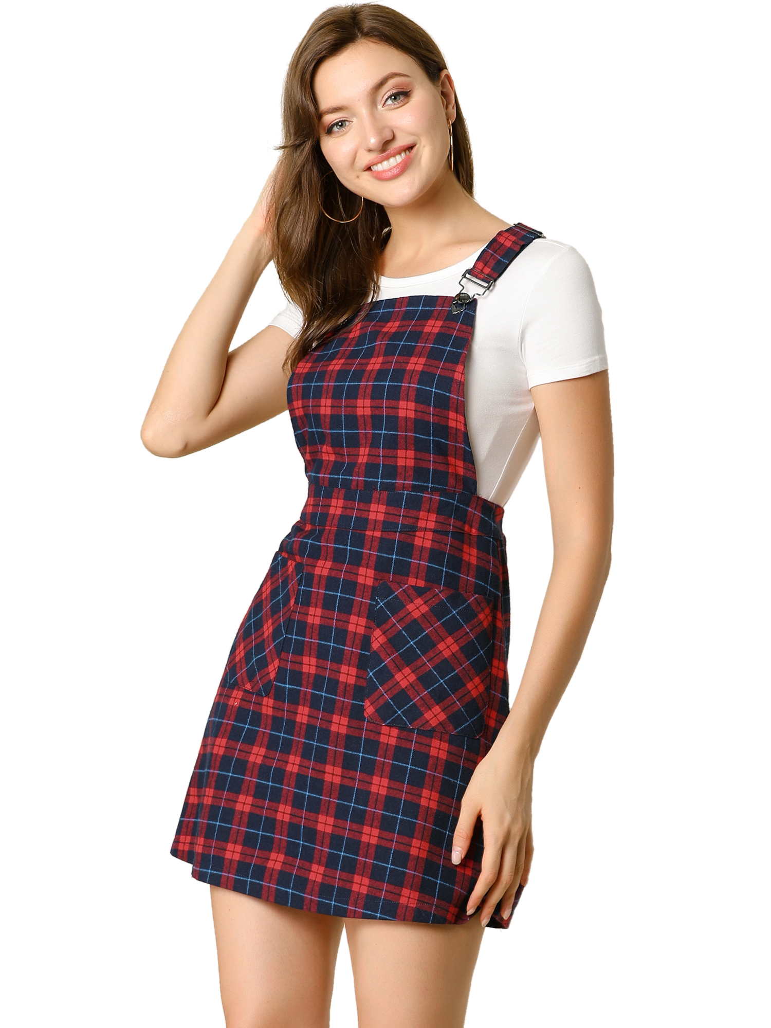 INSPIRE CHIC Robe Salopette à Carreaux pour Femme à Bretelles Ajustables