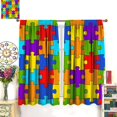 thumbnail image 3 of Puzzle Kitchen Curtains, Colorful Puzzle Pieces Fractal Children Hobby Activity Leisure Toys Cartoon Image, Window Drapes Set 2 Panels,42x54 Inches, 3 of 8