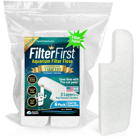 Aquatic Experts Aquarium Filter Floss for Fish Tank Filters - FilterFirst Aquarium Filter Pad - Media for Crystal Clear Water (6 Pack Tidal 110 Compatible)
