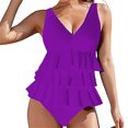 thumbnail image 4 of Maillot de Bain Rétro Sans Manches pour Femmes, Coupe Ajustée, Froncé, Col en V, Rembourré, Nylon Spandex pour la Plage, 4 of 4