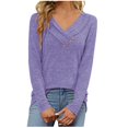 thumbnail image 1 of Besolor Womens Spring Fall Tunic Tops Trendy V Neck Button Long Sleeve T-Shirt Casual Solid Color Ladies Going out Blouse, 1 of 7