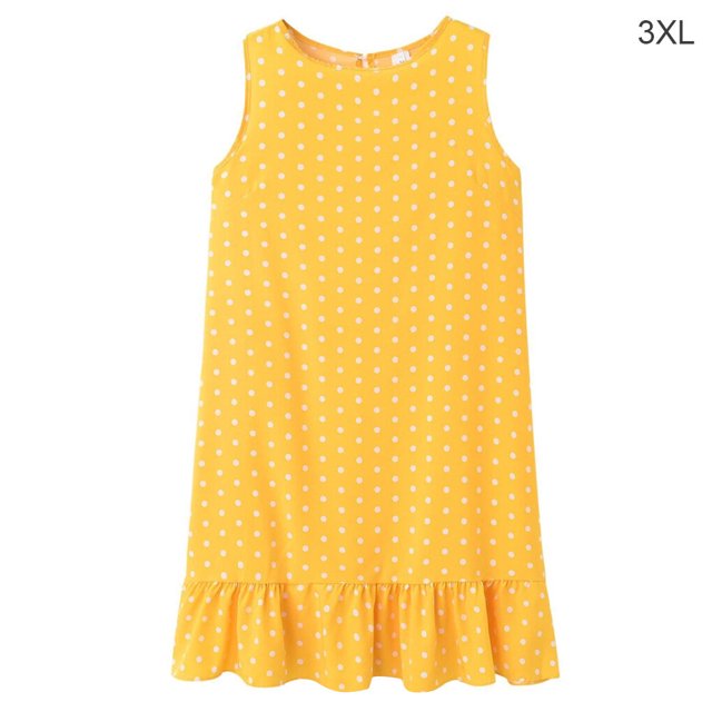 Robe Femme Sans Manches à Pois, Col Rond, à Volants, Coupe Ample, Jaune, 3TG