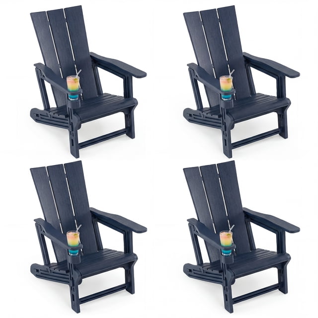 Gymax 4PCS Adirondack Chair w/Cup Holder All-Weather HDPE Plastic ...