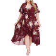 thumbnail image 2 of Ovzne Robes pour Femmes Robe Femme Robe pour Femme Grande Taille Été Col en V à Volants Irrégulière Imprimée Robe Décontractée Robe de Printemps Manches Courtes Imprimée Liquidation, 2 of 6