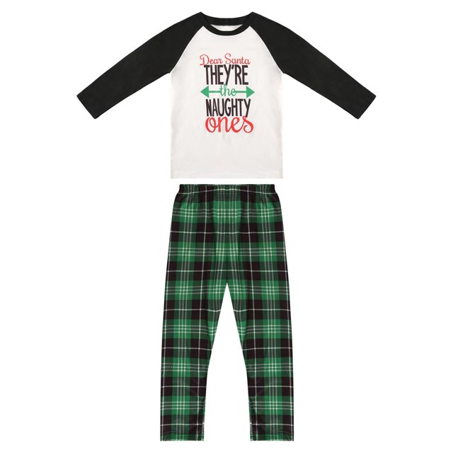 ITFABS Pyjamas de Noël Assortis pour la Famille, Hauts Raglan à Lettres + Pantalons à Carreaux