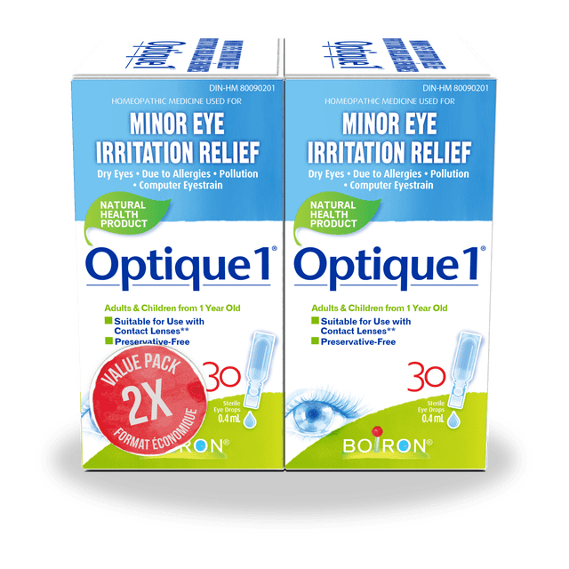 Boiron Optique 1 – Gouttes Homéopathiques pour les Yeux pour Soulager les Yeux Secs, Qui Démangent Ou Rouges, 2X30 Unités