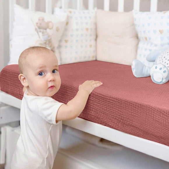 Ensemble de Quatre Pièces Drap de Lit de Bébé en Mousseline Drap de Matelas de Lit de Bébé Doux Literie Respirante et Confortable pour Bébés et Tout-Petits