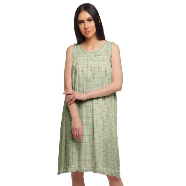 Moomaya Cotton A-Line Sleepwear For Ladies Round Neck Button Placket Nightdress