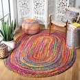 thumbnail image 2 of SAFAVIEH Braided Collection 5' x 8' Oval Red / Multi BRD210A Handmade Boho Reversible Cotton Area Rug, 2 of 10