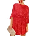 thumbnail image 4 of Gupgi Robe à Paillettes pour Femmes à Manches Longues, Col Ras du Cou, Mini-Robe Scintillante et Brillante, Robe Élégante pour Cocktail et Fête, 4 of 4