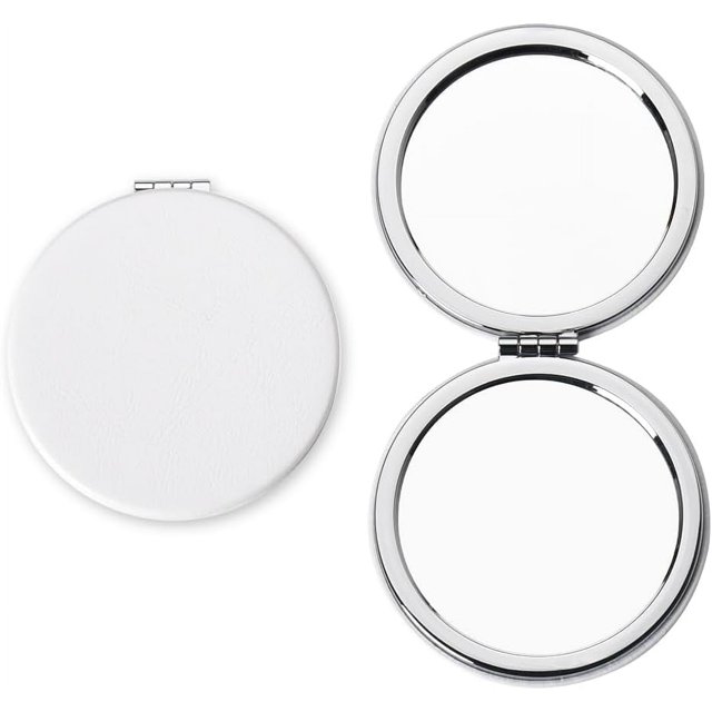 Small Compact Mirror for Purse Pocket Travel Makeup Mirror with Magnification Mirror for Women Girls Double Sided Mirror Leather Small Round Mirror White Portable Magnifying Mirror 2X