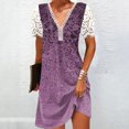 thumbnail image 3 of Cameland Robe Ample pour Femme à Col en V, Mode Décontractée, Style Élégant, Chandail à Manches Courtes, Imprimé en Dentelle, 3 of 7