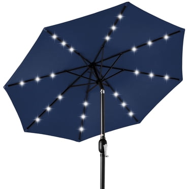 Best Choice Products 10ft Solar Powered Aluminum LED Lighted Patio Umbrella w/Tilt Adjustment and Fade-Resistant Fabric, Navy Blue