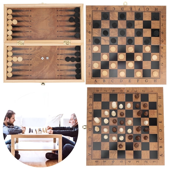 3 in 1 Chess Set, Wooden Chess Set, Chess Board Game, 3-In-1 Design Outdoors Travel for Kids Adults