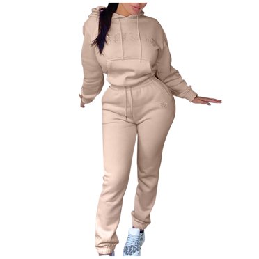 IROINNID Tracksuit For Women 2 Pieces Set Deals Casual Fleece Long Sleeve Plus Size Printed Hoodie Trousers Sports Suit Athletic Set,Khaki
