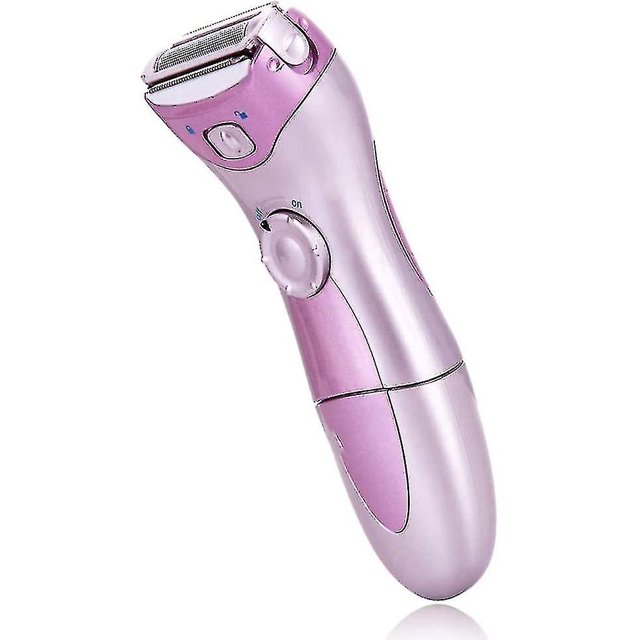 Ladies Electric Shaver in a sleek purple design with a curved ergonomic handle. This electric shaver features flat and curved trimmers for precise shaving of body contours, suitable for wet and dry use. The foil shaver is washable with a whole-body wash design, ensuring easy cleaning under tap water. Ideal for shaving pubic hair, legs, bikini area, armpits, body, and face. Dimensions: 7.6 x 6 x 17.6 cm.