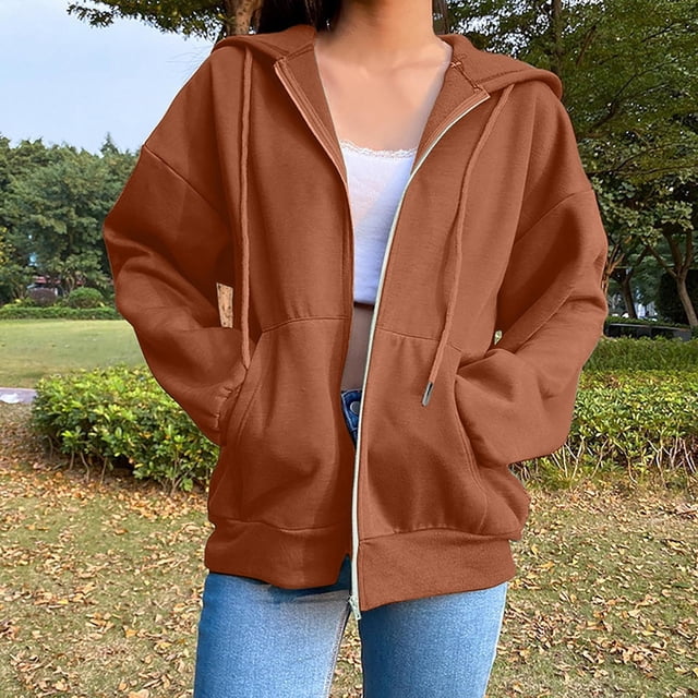 Chandails à Capuche Zippés pour Femmes Rabais de 50 % en Liquidation Blouse Mode Manches Longues Hauts Chandail Poches à Capuche