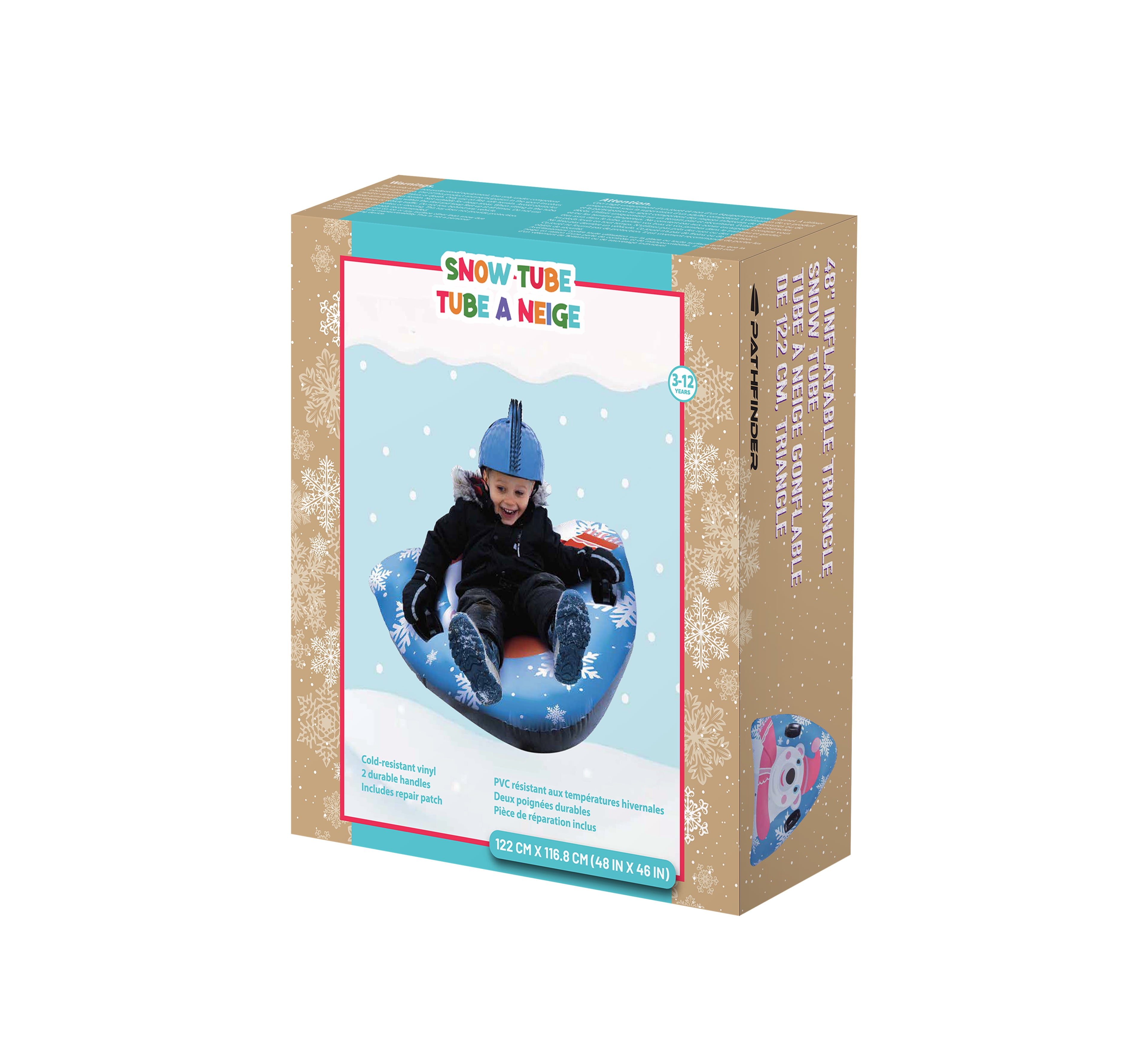 Tube à neige à triangle gonflable unisexe pour une personne, 48 po x 46 po avec graphiques de caractère hivernal, Pathfinder