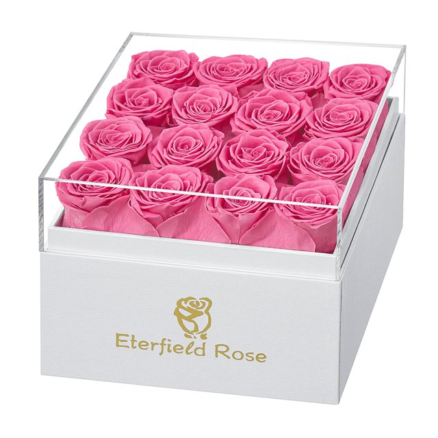 Eterfield Fleurs Éternelles Fleurs Préservées pour Livraison Roses Réelles Qui Dont la Durée Plus d'Un An Cadeaux pour Elle Fête des Mères Saint-Valentin (Boîte Carrée Blanche, 16 Roses)