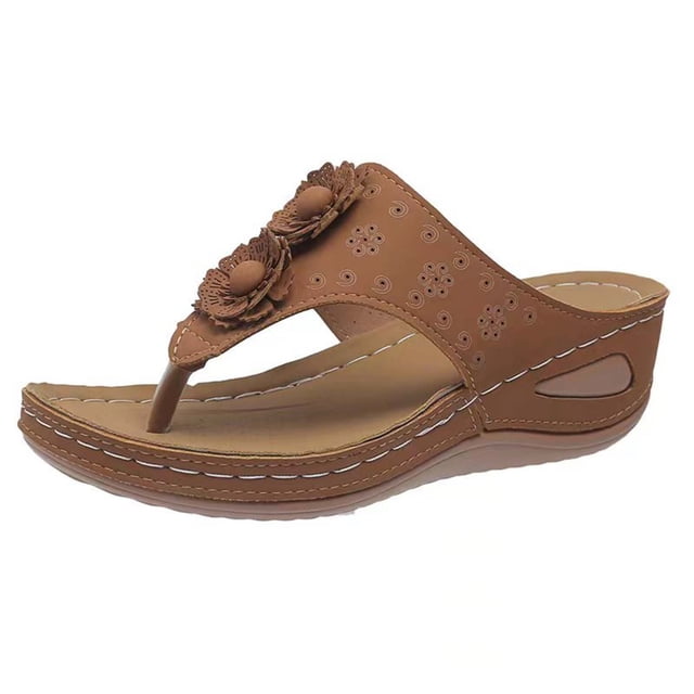 KIHOUT Summer Womens Sandals, Ladies New Summer Floral Wedge Flip-flops
