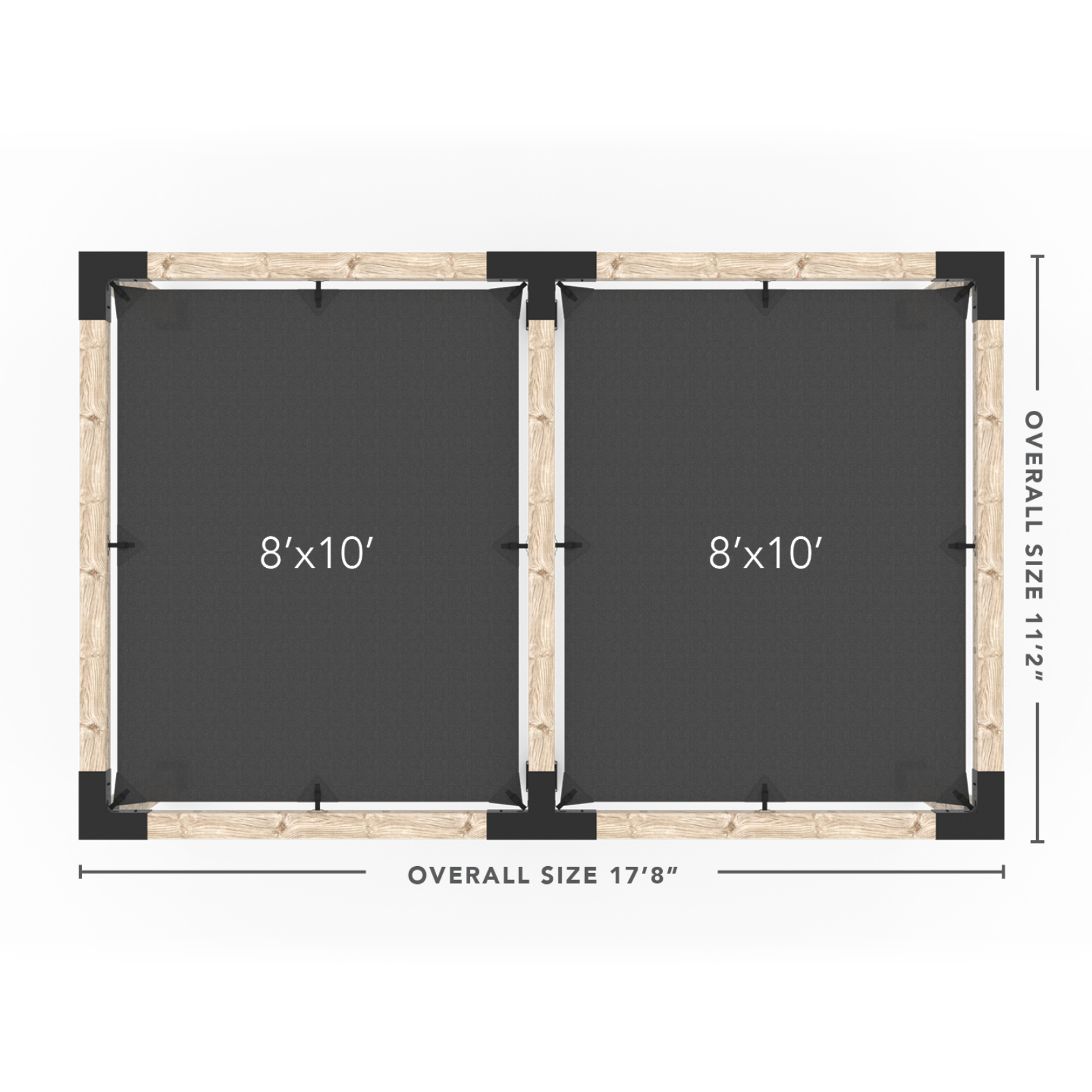Kit Toja 12' x 22' Double Pergola avec 2 voiles d’ombre pour poteaux en bois 6x6