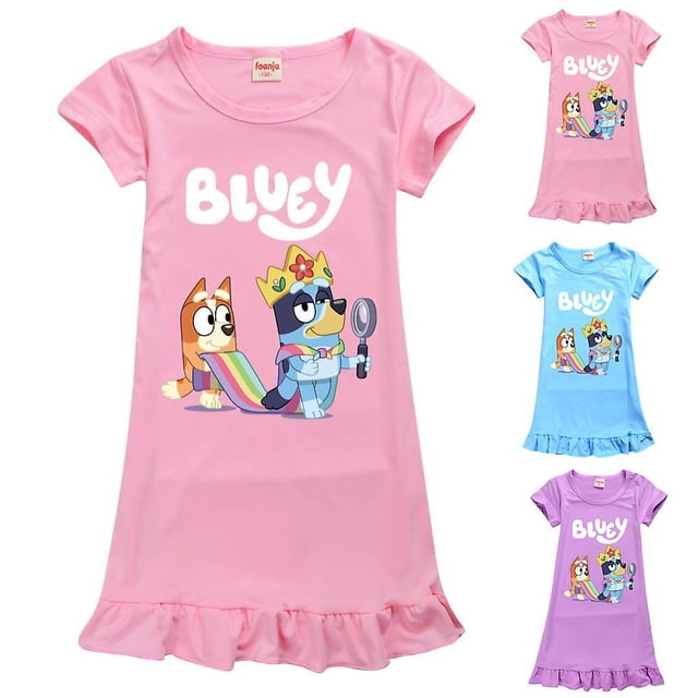 5-12 Ans Enfants Filles Bingo Bluey Dessin Animé Vêtements de Nuit Pyjamas Chemise de Nuit Manches Courtes Pyjamas Robes de Pyjama