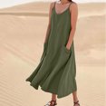 thumbnail image 1 of Liquidation Horkkom Robe en Lin Femme Été Col en V Couleur Unie Robe Maxi Décontractée Sans Manches Longues Robes avec Poches G, 1 of 6