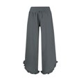 thumbnail image 3 of Plebaso Womens Wide Leg Pants Ruffle Hem Flowy Palazzo Pants Drawstring Casual Plain Vacation Beach Pants, 3 of 4