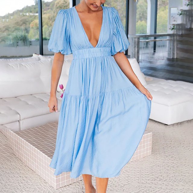SMihono Robes d'Été Bohémiennes Femmes Grande Taille Mode Femmes Été Décontracté Col en V Bandage Manches Courtes Robe Imprimée Florale