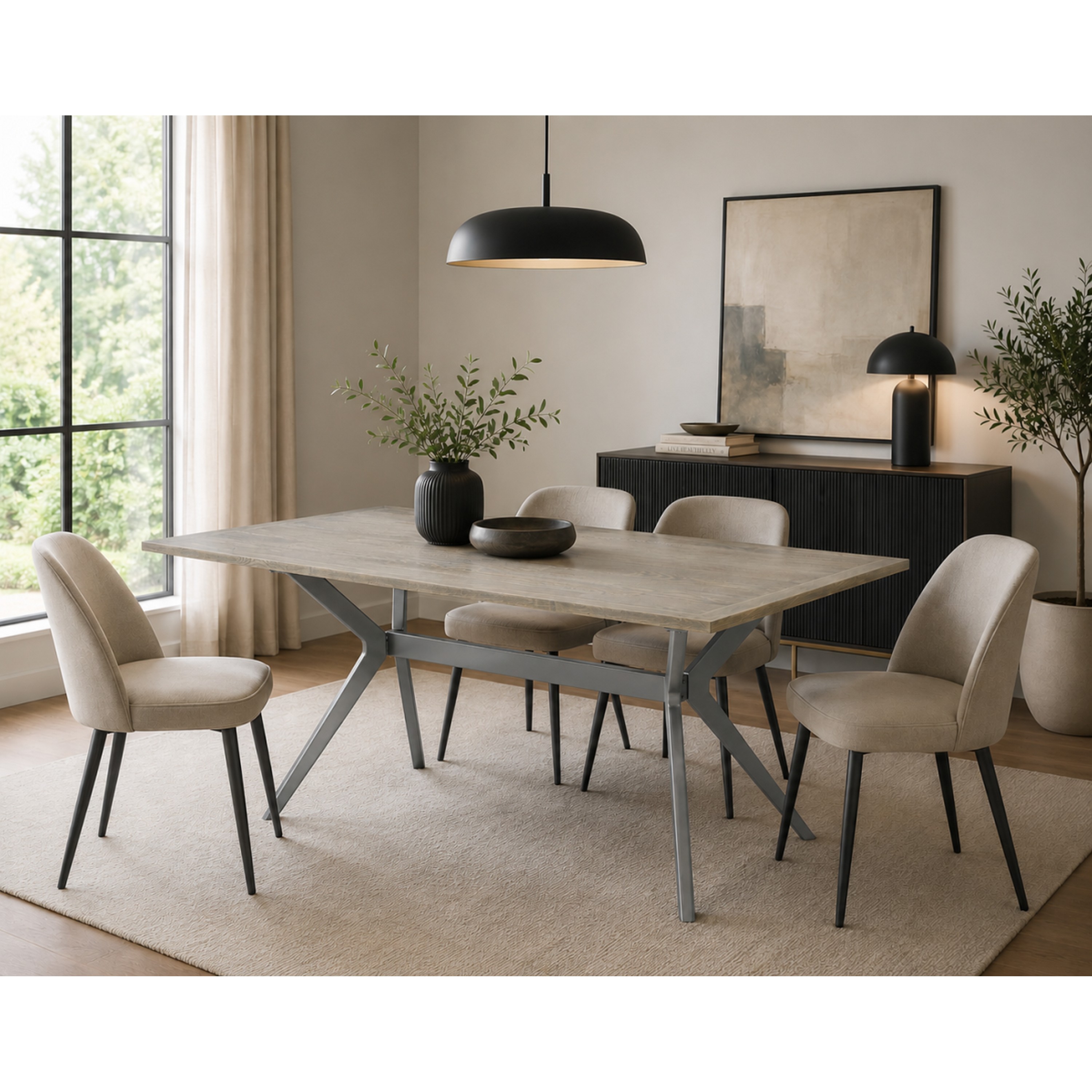 Table à manger Brassex Celine fini chêne rustique avec base en métal pour cuisine et salle à manger