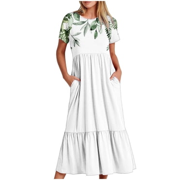 LOVZFMLL Robe Longue Multicolore à Manches Courtes, Col Rond, Ample, Imprimée de Fleurs, pour Femme, m