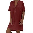 thumbnail image 2 of Robes d'Été Grande Taille pour Femmes 2024 Décontractées Amples Unies en Coton à Col en V à Manches Courtes Robe d'Été Économisez jusqu'à 65 % de Rabais!, 2 of 6