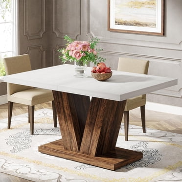 Tribesigns 47" Dining Table for 4, White Wood Kitchen Dinner Table for Dining Room, Brown