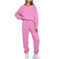 thumbnail image 1 of Pisexur Ensemble Pantalon 2 Pcs Mode Décontractée Ensemble de Survêtement Uni pour Femmes Chandails à Manches Longues à Col Rond Hauts à Enfiler Pantalons Longs Élastiques Survêtements Ensembles de Détente P-3TG, 1 of 7