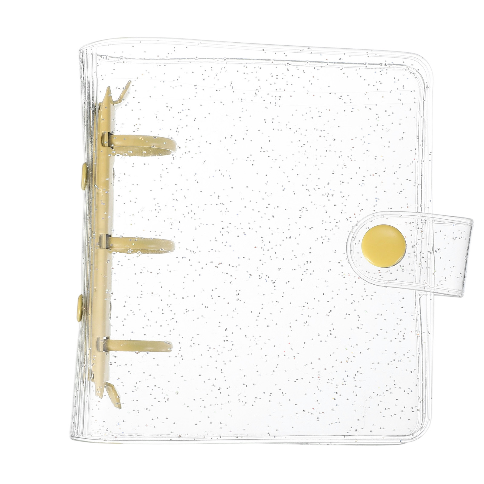 Uxcell Mini Binder Cover, 4.3 Inch Clear Binder Protector 3 Ring Refillable Notebook Binder with Snap Button for Photo Scrapbook Journal Ledger, Yellow