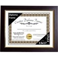 thumbnail image 1 of Creative Picture Frames 13x17 Mahogany Diploma Frame with Gold Rim Including White Mat Glass and Installed Wall Hangers | Frame Holds 16x20 Media without Mat, 1 of 4