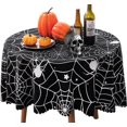 thumbnail image 1 of 60 Inch Round Polyester Tablecloth, Halloween Black Spider Web Table Cloth, Spillproof Washable Polyester Table Cover - Perfect for Halloween Party Decorations, 1 of 6