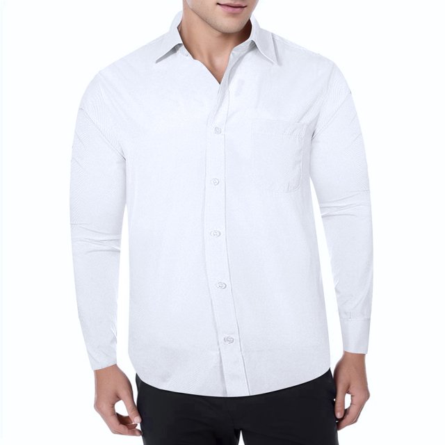 XDZJLR Chemise Homme Décontractée Business Couleur Unie Col à Revers Manches Longues