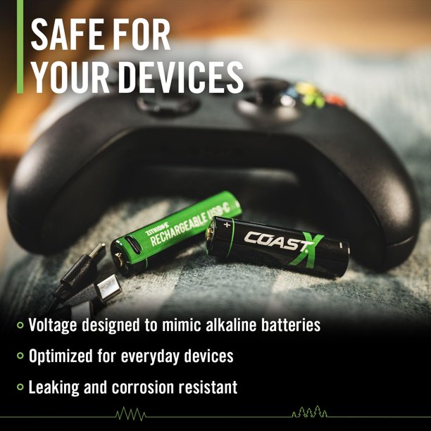 Coast AA USB-C Rechargeable Batteries, ZITHION-X, Lithium Ion 1.5v