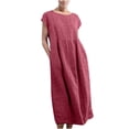 thumbnail image 2 of HKEJIAOI Robes Décontractées pour Femmes Offres Liquidation Cadeau d'Anniversaire Mode pour Femmes Uni Sans Manches à Col Rond Robe Longue Rétro Bordeaux, 2 of 6