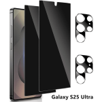 Compatible for Samsung Galaxy S25 Ultra Privacy Screen Protector and Camera Lens Protector Support Fingerprint Unlock 9H Tempered Glass Black Anti-spy Screen Protector Film 2+2 Pack