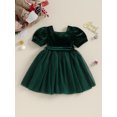 thumbnail image 4 of FOCUSNORM Enfants Filles Robe Couleur Unie Cou Carré Courte Robe Manches Bouffantes Automne Mode Couches Tulle Robe de Princesse Casual avec Ceinture, 4 of 9