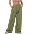 thumbnail image 1 of AherBiu Pantalon Droit Taille Haute pour Femmes, Coton Lin, Large, 1 of 5