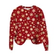 thumbnail image 4 of Wiyuqeen Chandails Fair Isle Rouges pour Femme, Hauts en Tricot Scintillants à Imprimé Flocon de Neige, Col Rond, Manches Longues, Chandails d'Automne pour Femmes, 4 of 5