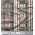 thumbnail image 1 of Soimoi Japan Crepe Satin Fabric Buildings Architectural Print Sewing Fabric Yard 42 Inch Wide, 1 of 5