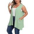 thumbnail image 4 of Plus Size Women Sleeveless Cardigan Open Front Lightweight Coat Draped Solid Color Long Vests with Pockets Mint Green 4XL, 4 of 7