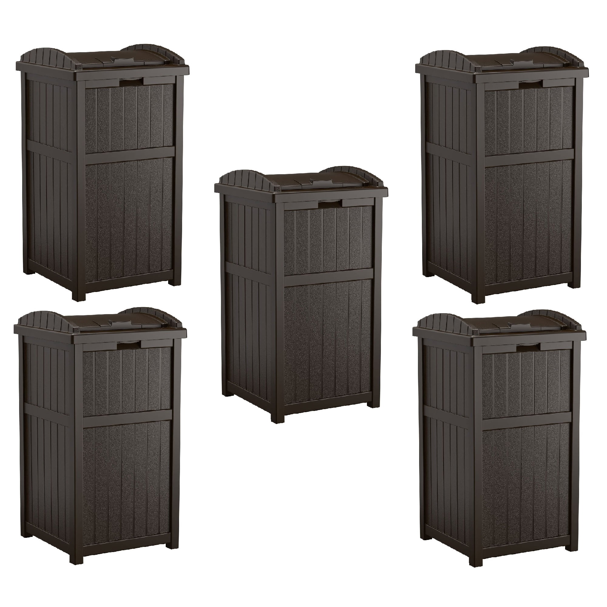 Suncast Hideaway Outdoor Patio 33 Gal Garbage Waste Trashcan Bin, (5 Pack)